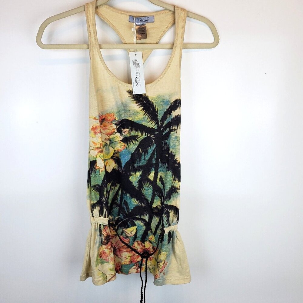 Catwalk Studio Women's Size Small Floral Palm Tree Graphic Racer Back Tank Top